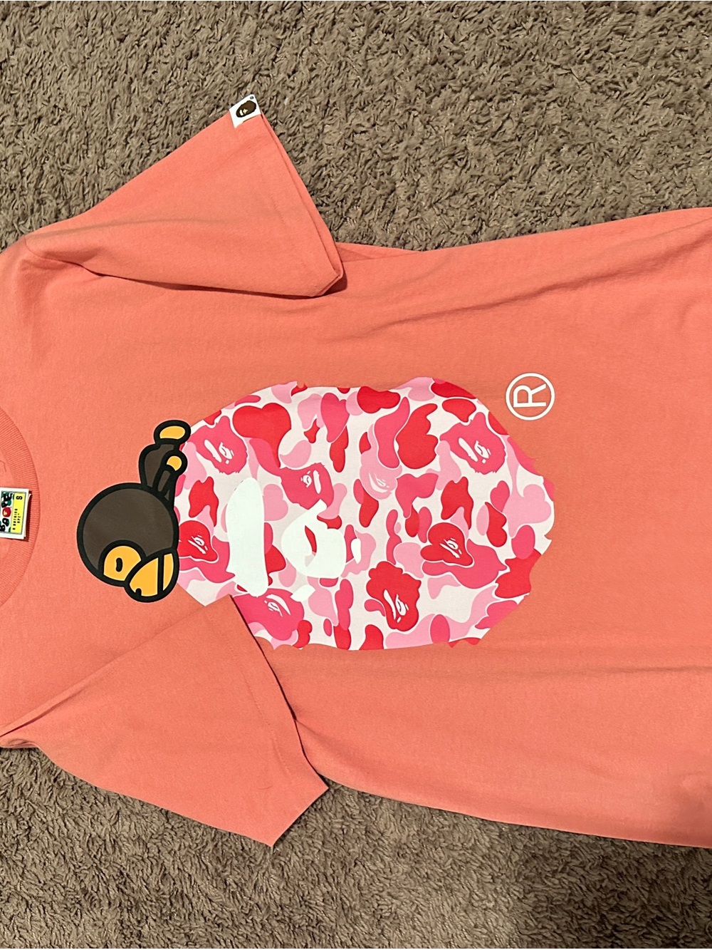 Bape Coral Tee with Pink & Red Camo Ape Graphic